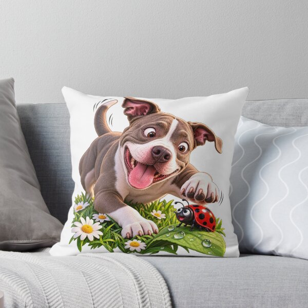 Item preview, Happy Puppy — Playful PitBull Dog Graphic with Daisies & Ladybug designed and sold by PitBullVibes.com.