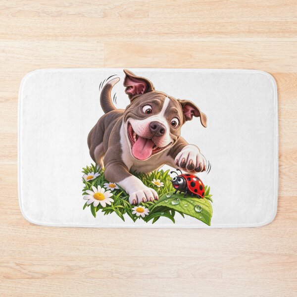 Item preview, Happy Puppy — Playful PitBull Dog Graphic with Daisies & Ladybug designed and sold by PitBullVibes.com.