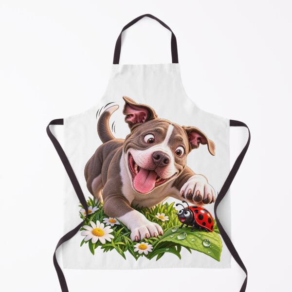 Item preview, Happy Puppy — Playful PitBull Dog Graphic with Daisies & Ladybug designed and sold by PitBullVibes.com.