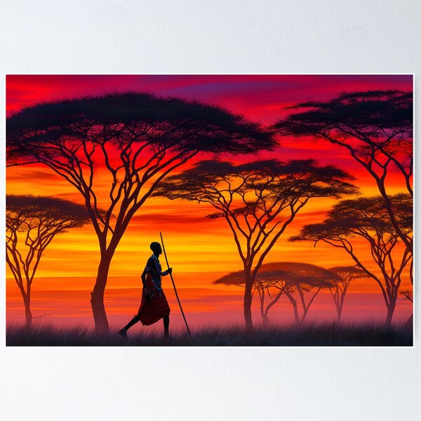 Item preview, Silhouetted Warrior Against a Vibrant Sunset Sky designed and sold by Artessie.