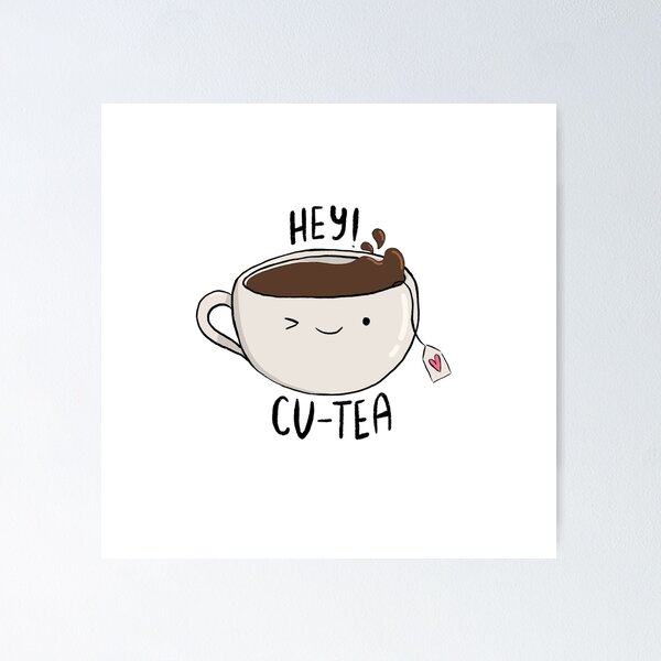 Item preview, Cute Hey Cu Tea Pun Coffee Tea Cup Illustration designed and sold by Paola Antieri.