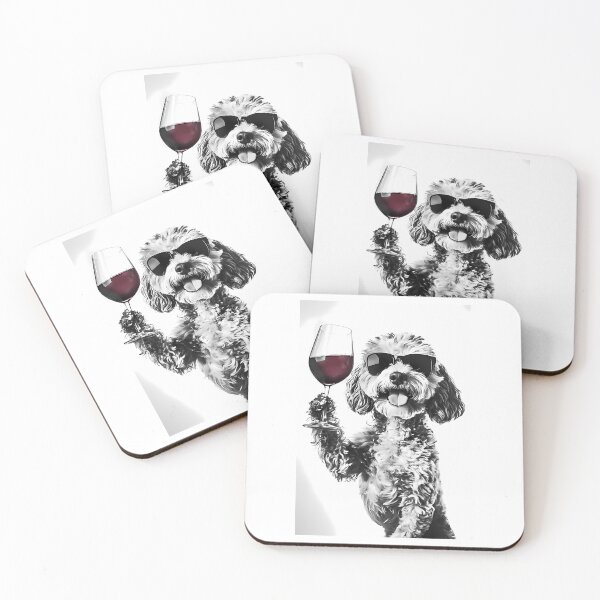 Item preview, Cockapoo Dog Drinking Red Wine  Wearing Sunglasses designed and sold by uyndonG-rey.