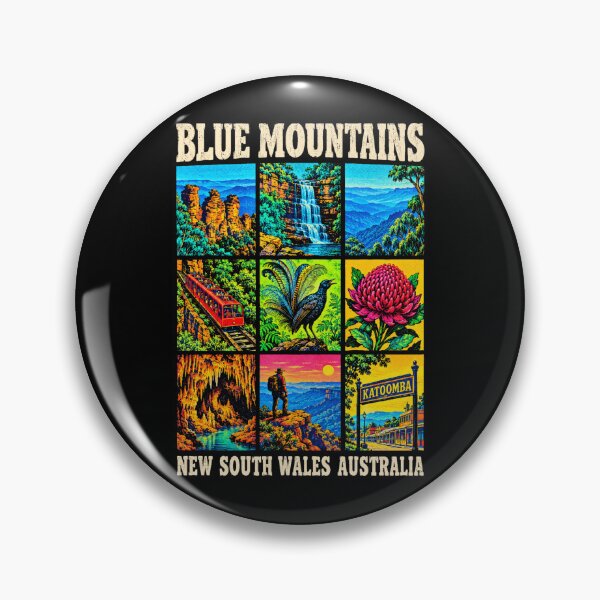 Item preview, Blue Mountains Australia Retro Travel Three Sisters Katoomba Waratah Lyrebird New South Wales designed and sold by Yellowriversss.