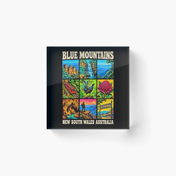 Item preview, Blue Mountains Australia Retro Travel Three Sisters Katoomba Waratah Lyrebird New South Wales designed and sold by Yellowriversss.