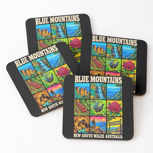 Item preview, Blue Mountains Australia Retro Travel Three Sisters Katoomba Waratah Lyrebird New South Wales designed and sold by Yellowriversss.