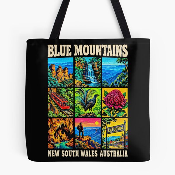 Item preview, Blue Mountains Australia Retro Travel Three Sisters Katoomba Waratah Lyrebird New South Wales designed and sold by Yellowriversss.
