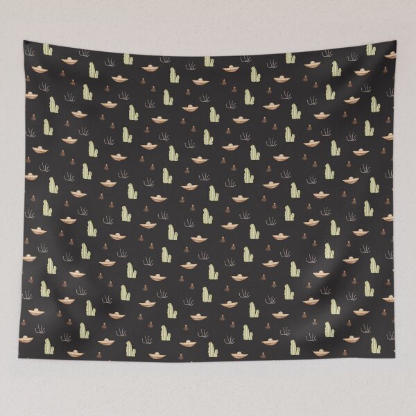 Item preview, Cute Watercolor Sombrero and Cactus Charcoal Black Pattern designed and sold by svitlaarty.