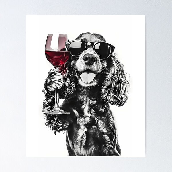 Item preview, Cocker Spaniel Dog Drinking Red Wine  Wearing Sunglasses designed and sold by uyndonG-rey.