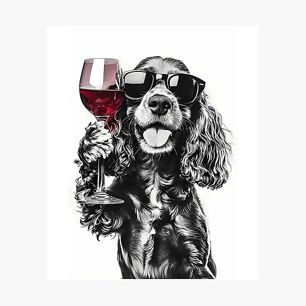 Item preview, Cocker Spaniel Dog Drinking Red Wine  Wearing Sunglasses designed and sold by uyndonG-rey.