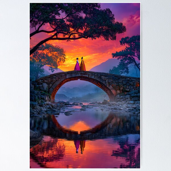 Item preview, Mesmerizing Sunset on a Serene Stone Bridge designed and sold by Artessie.