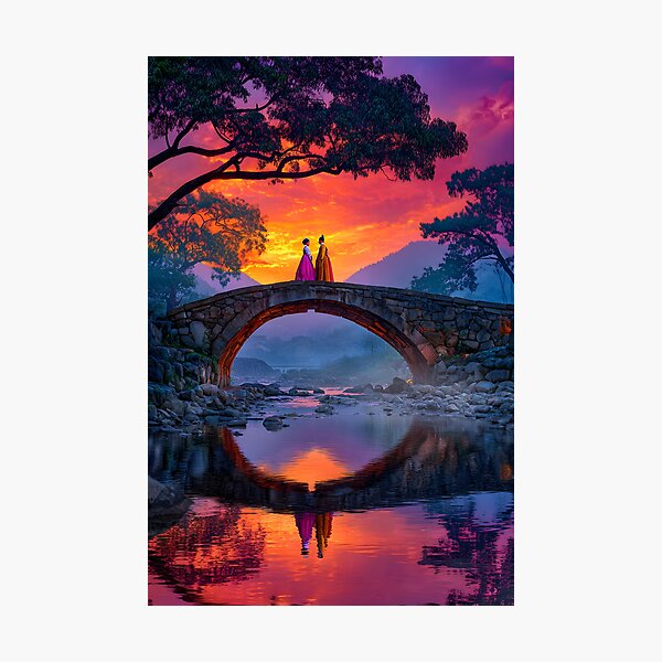 Item preview, Mesmerizing Sunset on a Serene Stone Bridge designed and sold by Artessie.