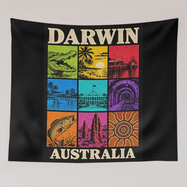 Item preview, Darwin Northern Territory Retro Travel Crocodile Mindil Beach Barramundi Australia designed and sold by Yellowriversss.