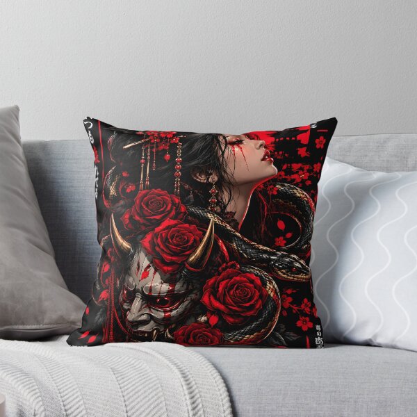 Item preview, Toxic Love Japanese Dark Romance Art – Red Roses, Snake & Oni Mask | GCR1 designed and sold by GCR1.