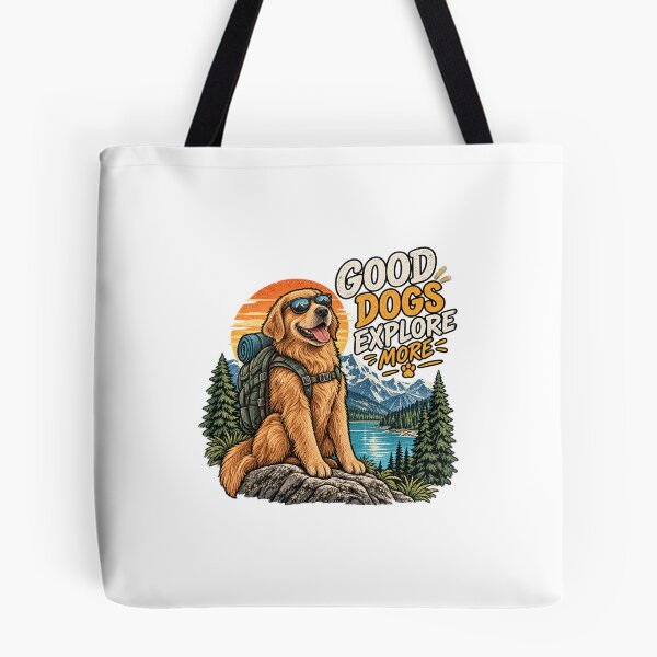 Item preview, Golden Retriever Hiking Adventure Vintage Mountain Illustration designed and sold by lovepower.