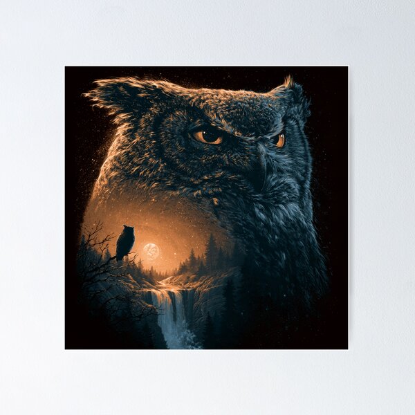 Item preview, Majestic Owl Forest Waterfall Night Sky Art designed and sold by NicolasGlowArt.