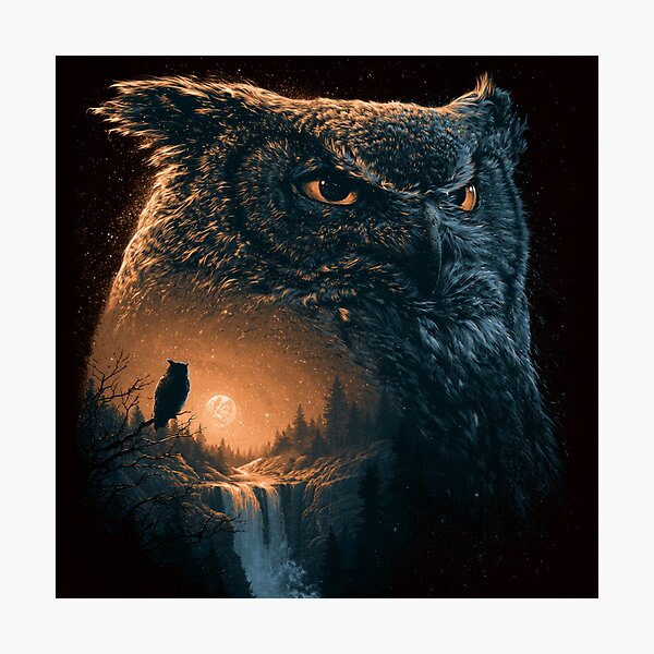 Item preview, Majestic Owl Forest Waterfall Night Sky Art designed and sold by NicolasGlowArt.