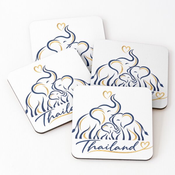 Item preview, Cute Thai Elephant Family Love Gold Navy Line Art designed and sold by Nicha Studio.