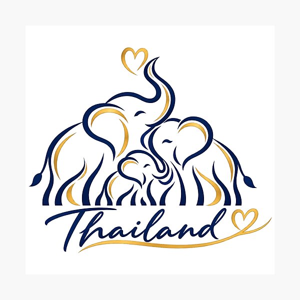 Item preview, Cute Thai Elephant Family Love Gold Navy Line Art designed and sold by Nicha Studio.