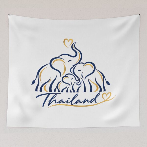 Item preview, Cute Thai Elephant Family Love Gold Navy Line Art designed and sold by Nicha Studio.