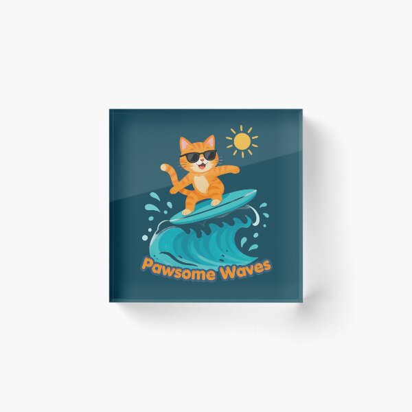 Item preview, Pawsome Waves Cute Surfing Ginger Cat Beach Summer Vibe T-Shirt & Print designed and sold by SeJaa.