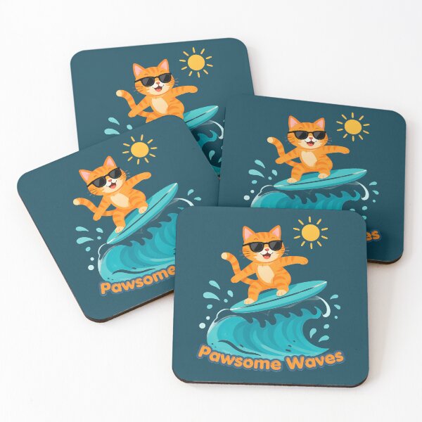 Item preview, Pawsome Waves Cute Surfing Ginger Cat Beach Summer Vibe T-Shirt & Print designed and sold by SeJaa.