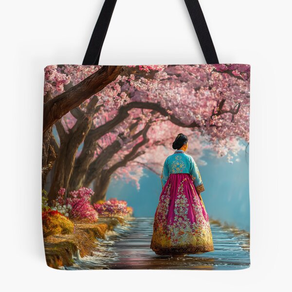 Item preview, Enchanting Cherry Blossom Path with Traditional Dress designed and sold by Artessie.