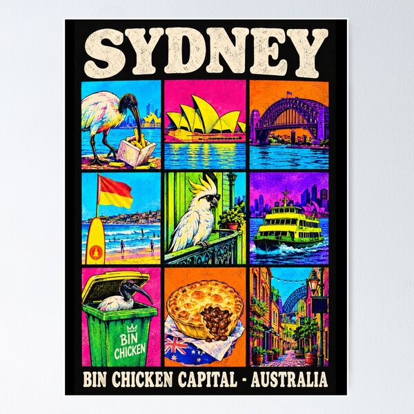 Item preview, Sydney Australia Retro Travel Bin Chicken Opera House Harbour Bridge Meat Pie designed and sold by Yellowriversss.