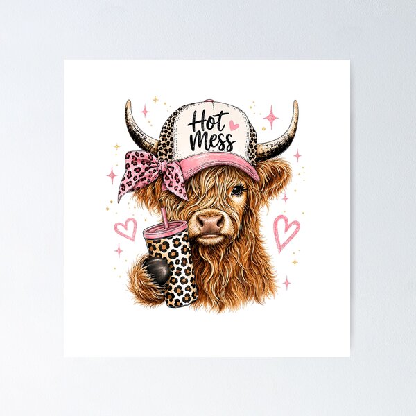 Item preview, Hot Mess Leopard Highland Cow Coffee Farm Animal Lover T-Shirt designed and sold by Cute-Pretty.