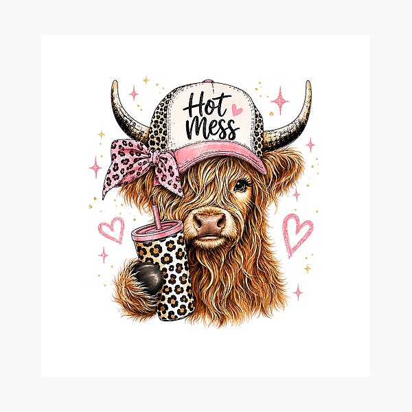 Item preview, Hot Mess Leopard Highland Cow Coffee Farm Animal Lover T-Shirt designed and sold by Cute-Pretty.