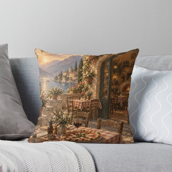 Item preview, Italian Lakeside Oil Painting Sunset Trattoria Terrace "La Dolce Vita" designed and sold by Jozefin's Studio.