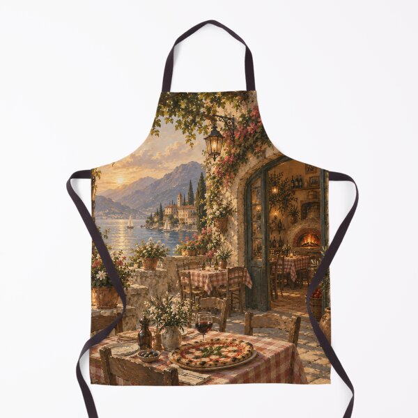 Item preview, Italian Lakeside Oil Painting Sunset Trattoria Terrace "La Dolce Vita" designed and sold by Jozefin's Studio.