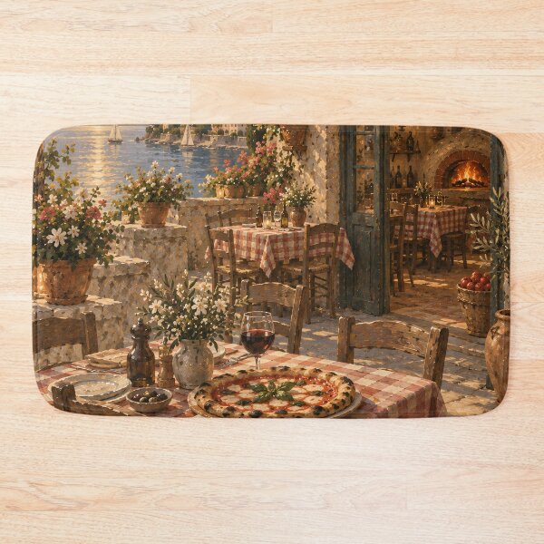 Item preview, Italian Lakeside Oil Painting Sunset Trattoria Terrace "La Dolce Vita" designed and sold by Jozefin's Studio.