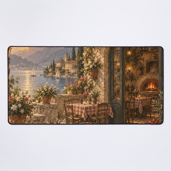 Item preview, Italian Lakeside Oil Painting Sunset Trattoria Terrace "La Dolce Vita" designed and sold by Jozefin's Studio.