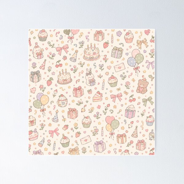 Item preview, Cute Pastel Birthday Party Seamless Pattern designed and sold by ellinnur.