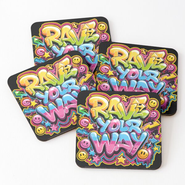 Item preview, Rave Your Way – Neon Acid Graffiti Typography designed and sold by RH Design Lab.