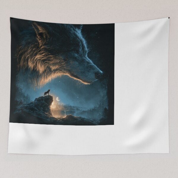 Item preview, Mystical Wolf Howling at Moon Night Sky Design designed and sold by NicolasGlowArt.