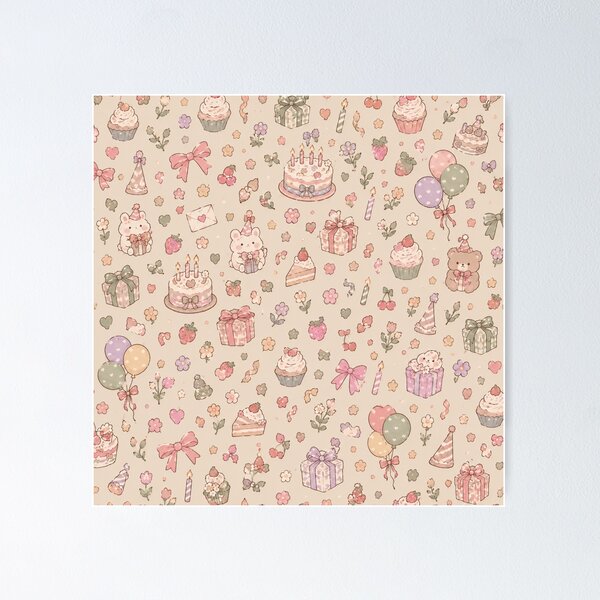 Item preview, Cute Pastel Birthday Party Seamless Pattern designed and sold by ellinnur.