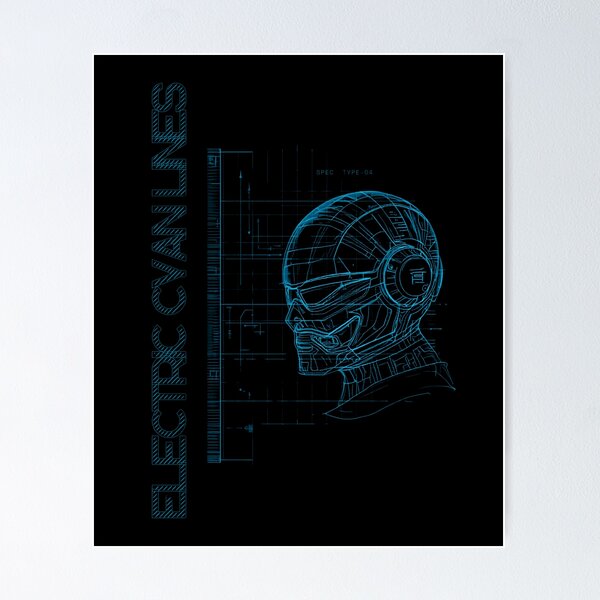 Item preview, Electric Cyberpunk Blueprint - Retro Sci-Fi Android Schematic designed and sold by DecibelDecor034.