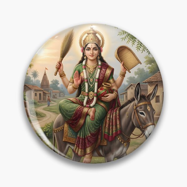 Item preview, Sheetla Mata Riding Donkey Devotional Art designed and sold by hutofdesigns.