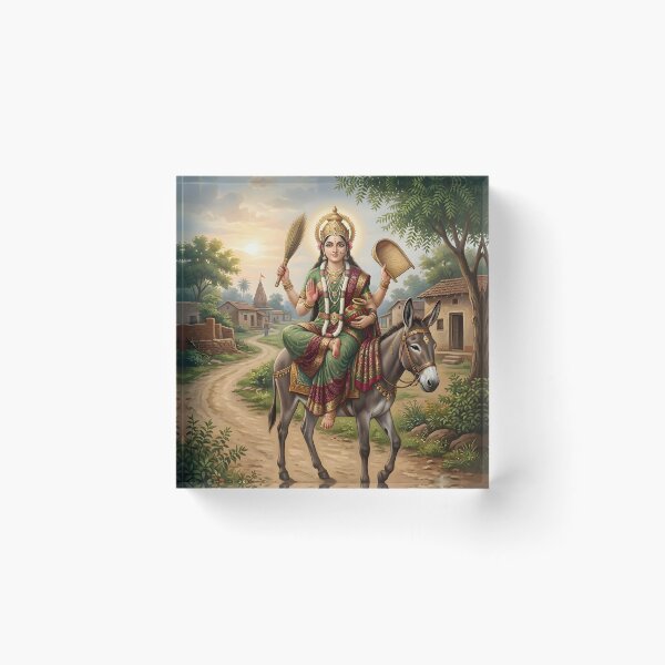 Item preview, Sheetla Mata Riding Donkey Devotional Art designed and sold by hutofdesigns.