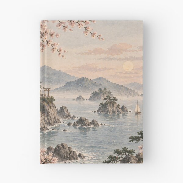 Item preview, Japanese Watercolor Landscape Cherry Blossom Pagoda Coastal designed and sold by Jozefin's Studio.