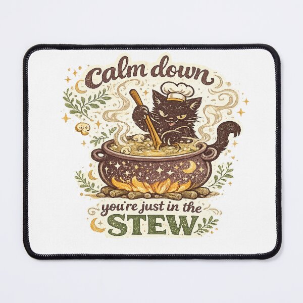 Item preview, Calm Down You're Just in the Stew Funny Black Cat Cooking Witchy Kitchen Art designed and sold by inkoutninja.