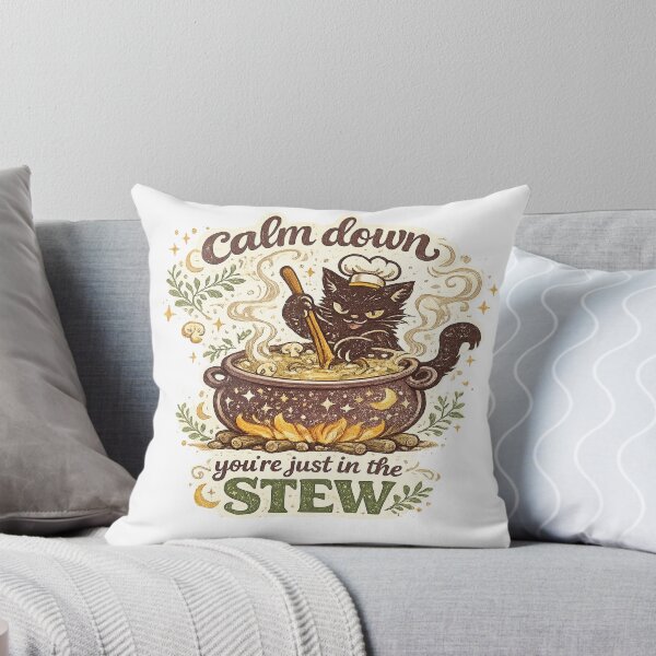 Item preview, Calm Down You're Just in the Stew Funny Black Cat Cooking Witchy Kitchen Art designed and sold by inkoutninja.