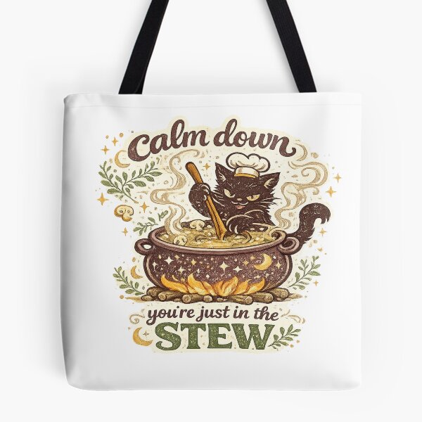 Item preview, Calm Down You're Just in the Stew Funny Black Cat Cooking Witchy Kitchen Art designed and sold by inkoutninja.