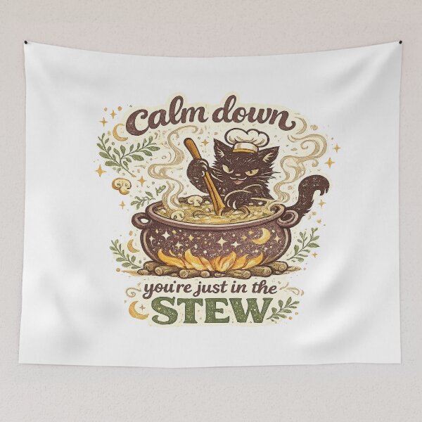 Item preview, Calm Down You're Just in the Stew Funny Black Cat Cooking Witchy Kitchen Art designed and sold by inkoutninja.