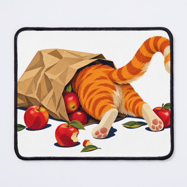 Item preview, Orange Cat Exploring a Grocery Bag of Apples designed and sold by SiripornSeaynng.
