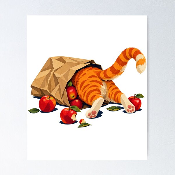 Item preview, Orange Cat Exploring a Grocery Bag of Apples designed and sold by SiripornSeaynng.