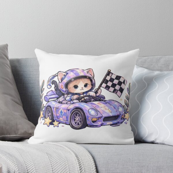 Item preview, Cute Racing Cat Sticker – Kawaii Cat Driving Purple Race Car designed and sold by Kiralemon.