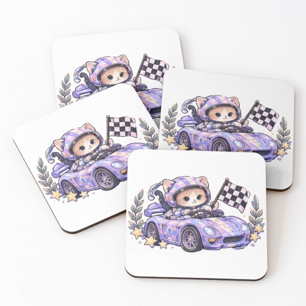 Item preview, Cute Racing Cat Sticker – Kawaii Cat Driving Purple Race Car designed and sold by Kiralemon.