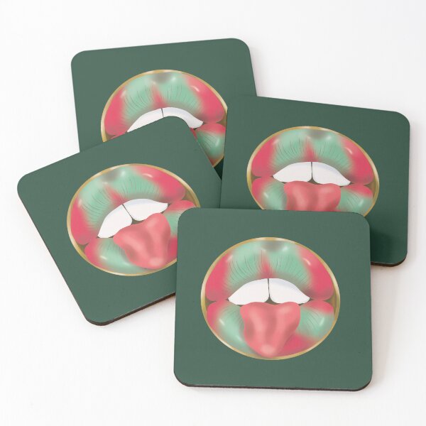 Item preview, Rebel Lips Pop Art – Duotone Pink seablue Lips on Dark green Background designed and sold by GoldenRebels.